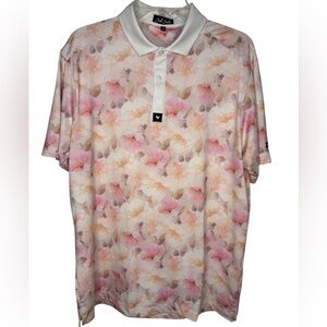 Bad Birdie Men’s The Bungalow Golf Polo Pink Floral Size Large